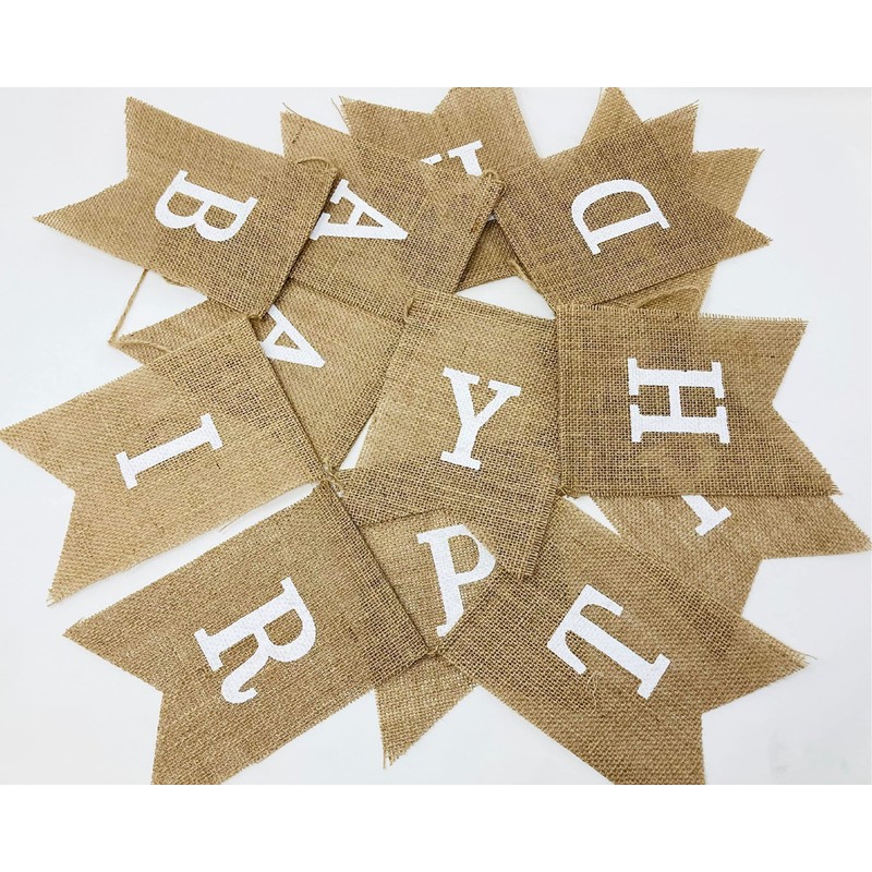 Happy Birthday Banner for Birthday Party Decorations, Rustic Burlap Bunting
