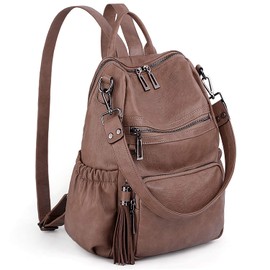 UTO Laptop Backpack Womens Teenage Girls School Bag Ladies Travel Rucksack Multi Compartments Anti Theft Pocket PU Leather Khaki
