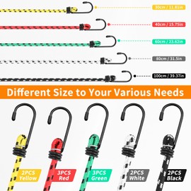 Gepäckspanner mit Haken Set 12-teilig, 5 Längen: 30 cm, 40 cm, 60 cm, 80 cm & 100 cm, Spanngummi, Gummispanner, Fahrrad Spanngurt, Spannseil, Expander mit Haken für Transport, Camping, Auto, Fahrrad