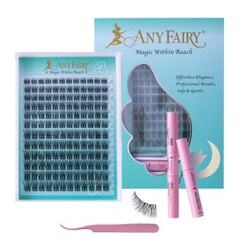 AnyFairy Lash Clusters Kit 8-18mm DIY Lash Extension Kit Wispy Lash Clusters Individual Lashes Kit with Lash Bond and Seal, Lash Tweezers for Self Use,Beginner-Friendly (sylph 705)