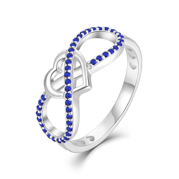 STARCHENIE Infinity Heart Ring for Women 925 Sterling Silver Sapphire