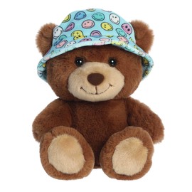 Aurora® Vibrant SmileyWorld® Bucket Hat Bear Stuffed Animal - Eye-Catching Designs for Retro Decor - Toys for Bedrooms, Birthday Gifts, and Celebrations - Brown 7 Inches