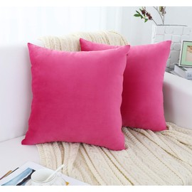 Jeneoo Set of 2 Cozy Soft Velvet Throw Pillow Covers Decorative Solid Square Cushion Cases for Bedroom Decor (20 x 20 Inches, Hot Pink)