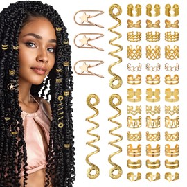45 Pcs Hair Jewelry for Women Multi Style Hair Cuffs Adjustable Braid Accessories Hair Charms for Braids Gold Hair Accessories Gold Clips Hair Rings Loc Dreadlock Accessories for Women Girls