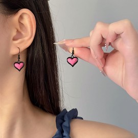 Pink and Black Heart Earrings for Women 3D Black Pink Heart Earring Acrylic Love Earrings (Style A)