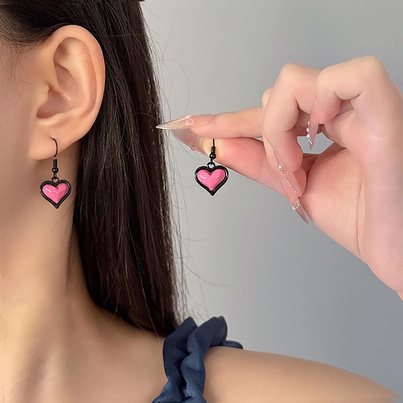 Pink and Black Heart Earrings for Women 3D Black Pink