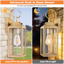Yolsunes Dusk to Dawn Wall Lights 2 Pack, Gold Outdoor Light Fixtures, 15 Inch Exterior Wall Sconces Waterproof, Large Outside Lights for House, Modern Wall Lanterns Clear Glass