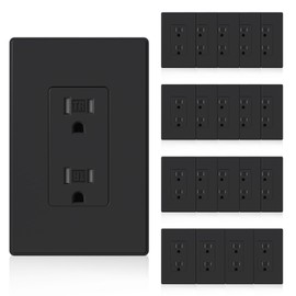 ELEGRP Matte Black Decorator Wall Receptacle Outlets, Tamper Resistant 15 Amp Standard Electrical Wall Outlet, Residential Grade, Self-grounding, 125V, Mid Size Wall Plate Included, UL Listed, 20 Pack