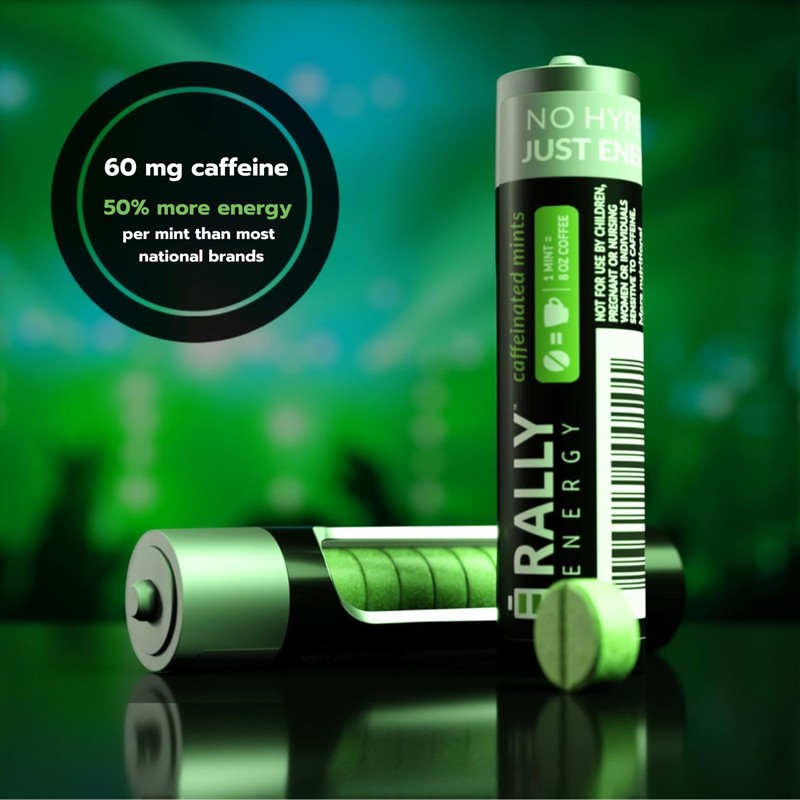 Caffeine Mints by Rally, 60milligram Caffeine, Instant Energy, Fresh Breath