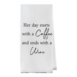 Geqtt Coffee Wine Dish Towels - Coffee Gifts Waffle Weave Kitchen Towels, Wine Gifts Decorative Hand Towels, Coffee Wine Lover Gifts Tea Towel (16×24 Inches)