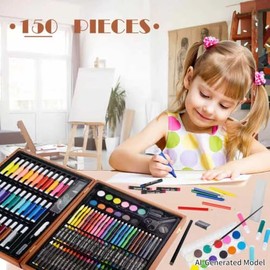 KINSPORY Juego de 150 piezas de arte, kit de pintura de dibujo para colorear, estuche de regalo, juguetes de arte preescolar, adolescentes, niños y ni