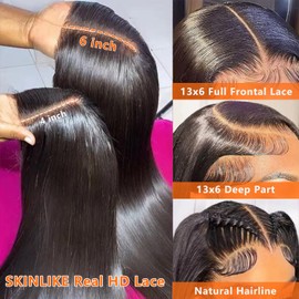 CHEETAHBEAUTY Straight 13x6 Ultra-fitted SKINLIKE HD Lace Front Wigs 250% Density Bleached Knots with Baby Hair 0.10mm Ultra-thin HD Lace Fit All Skins Straight Human Hair Wigs for Women(22inch)