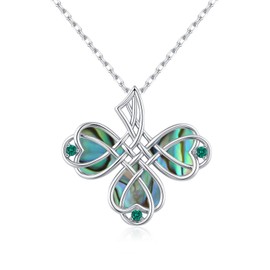 GW Celtic Jewellery Women's Necklace in Clover Leaf with Shell for Birthday Gift for Women Everyday Wear and for Mum Best Friend, Sterling Silver, No Gemstone