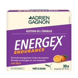 ADRIEN GAGNON - Energex Endurance Liquid – All Day Long Plant-Based Energy – Maca, Ginseng & Adaptogenic Plants - Tangerine Flavor - 30 Shots