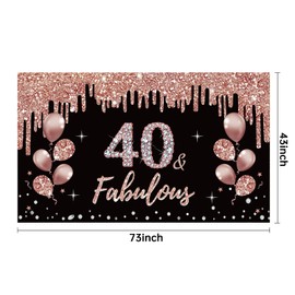 40th Birthday Decorations 40 & Fabulous Birthday Banner for Women, Rose Gold 40 Birthday Theme Sign Party Supplies, Forty Year Old Bday Background Photo Booth for Indoor Outdoor
