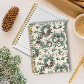 Pugwak Merry Christmas Wreath Journal Notebook - Vintage Christmas Flower Notebooks College Ruled for Work School, Gifts for Women Girl, Office Supplies, Hardcover Spiral Notebook 5.5"x8.3"