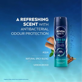 NIVEA MEN Fresh Ocean Deodorant Spray with Ocean Extracts, Long-Lasting Aqua Scent, Odor Protection & Skin Care, 150ml Body Spray for Men, Fresh Citrus, Lavender & Amber Fragrance, Pack of 3