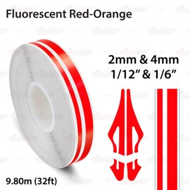 1/12" & 1/6" | 2mm & 4mm Self-Adhesive Vinyl Pin Stripe Roll Decal Sticker Tape 32ft 9.80m - FLUORESCENT RED-ORANGE, Universally Compatible for Cars, Trucks, Vans, Motorcycles, Bikes, Arts & Crafts