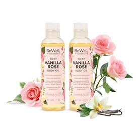 NATURE WELL Aceite Corporal Multiusos Ligero E Hidratante Con Aroma A Vainilla Y Rosa Para Una Piel Suave Y Radiante, Enriquecido Con Ingredientes Botánicos, Manteca De Karité, Aceite De Coco Y Mantec