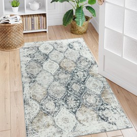 LIVEBOX Moroccan Washable Area Rugs 3x5, Entryway Rugs Indoor, Non-Slip Black Kitchen Area Rugs and Mats Small Vintage Distressed Accent Area Rug Throw Rug for Entrance Bedroom Entryway Bathroom