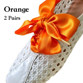 RSAJHTRY Satin Ribbon Shoe Laces Women, 38mm Wide Flat Orange Silk Shoelaces 47.2 Inch (2 Pairs)