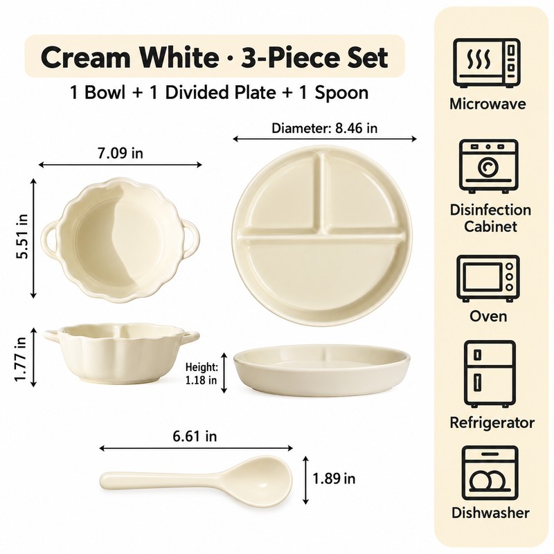 Ceramic Divided Plate Set for Everyday Meals – 3-Section Serving