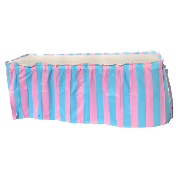 Oojami 4 Pack Light Blue & Light Pink Striped Table Skirt Baby Shower Decorations