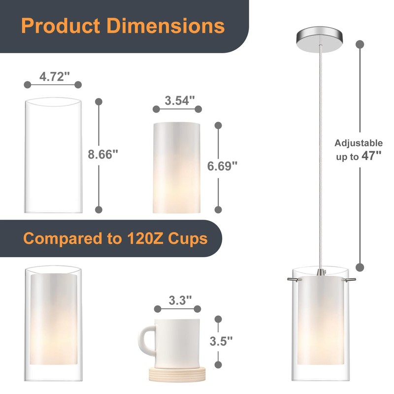 AKEZON 1-Light Pendant Light, Indoor Glass Hanging Light Fixture, Adjustable