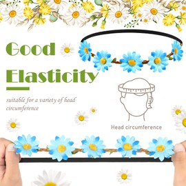 24 diademas de flores multicolor para mujeres y niñas, corona de flores florales hippie con banda elástica ajustable para el pelo, accesorios para el cabello de margaritas para niños, festivales, bodas y fiestas