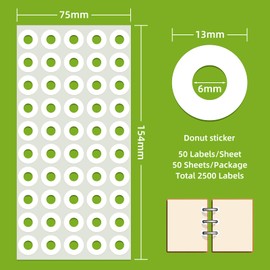 Anylabel 2500 Pack Self-Adhesive Hole Reinforcement Stickers, 1/4" Diameter Hole Punch Reinforcement Labels for School Home and Office, White, Non-Printable