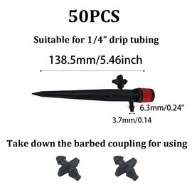 Runseaway 50Pcs 360 Degree Adjustable Irrigation Drippers, 1/4 Inch Anti-Clogging Emitters for (4-7mm) Watering System, Micro Spray Bubbler Sprinklers for Garden and Vegetable Beds, Red