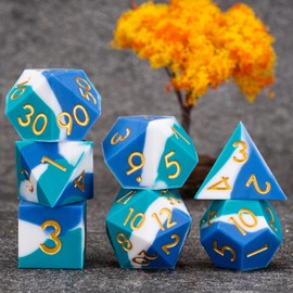 DND Silicone Rubber Polyhedral Dice,Sharp Edges D&D Dice Set 7pcs (D4, D6, D8, D10, D12, D20, D%) for Dungeons and Dragons, RPG, MTG Royal Blue White Sky Blue