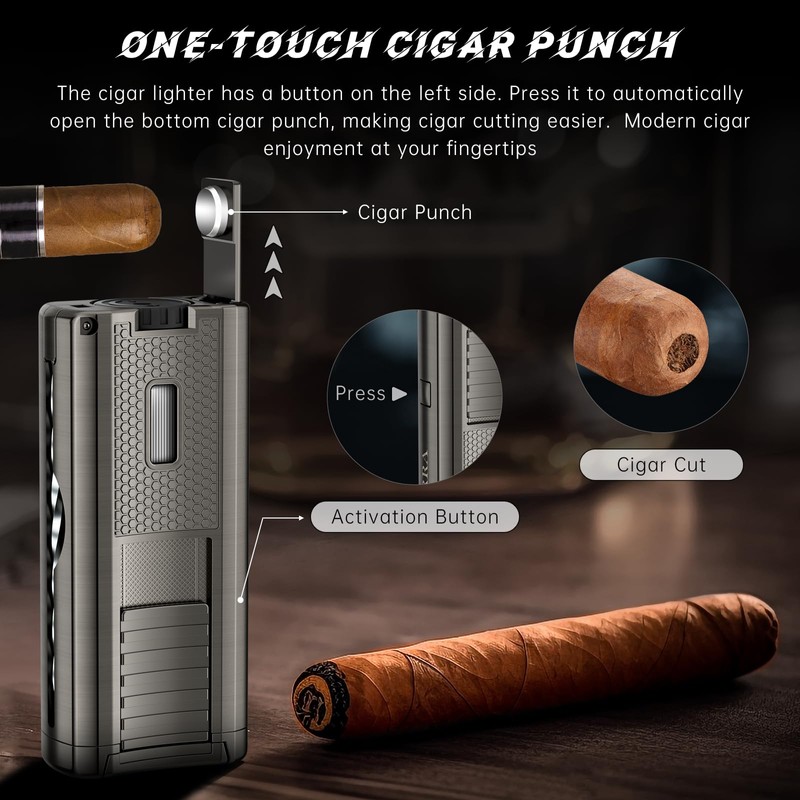 SCARRA Cigar Lighter Built-in Cigar Holder, Cigar Draw Enhancer, One-Touch
