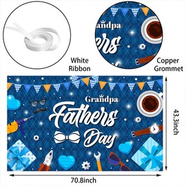 Wollmix Happy Grandpa Fathers Day Banner Decorations Gift from Kids Granddaughter Best Grandpa Ever Blue Plaid Backdrops Party Supplies Family Photo Booth Props Sign 70.8x43.3 Inch