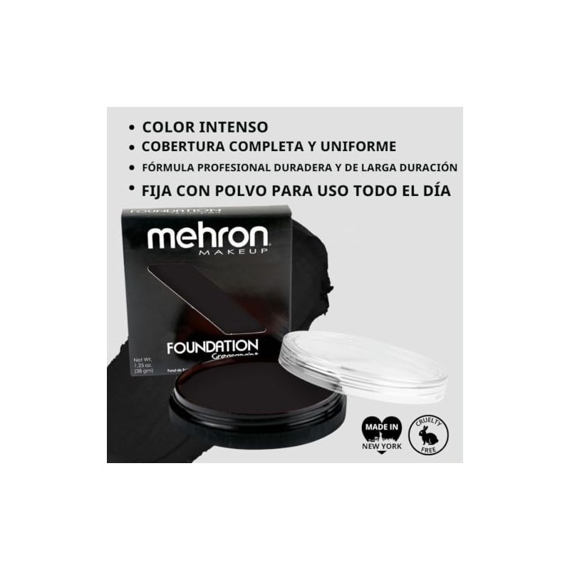 Mehron Greasepaint- Base de maquillaje(1.25 onzas), Negro