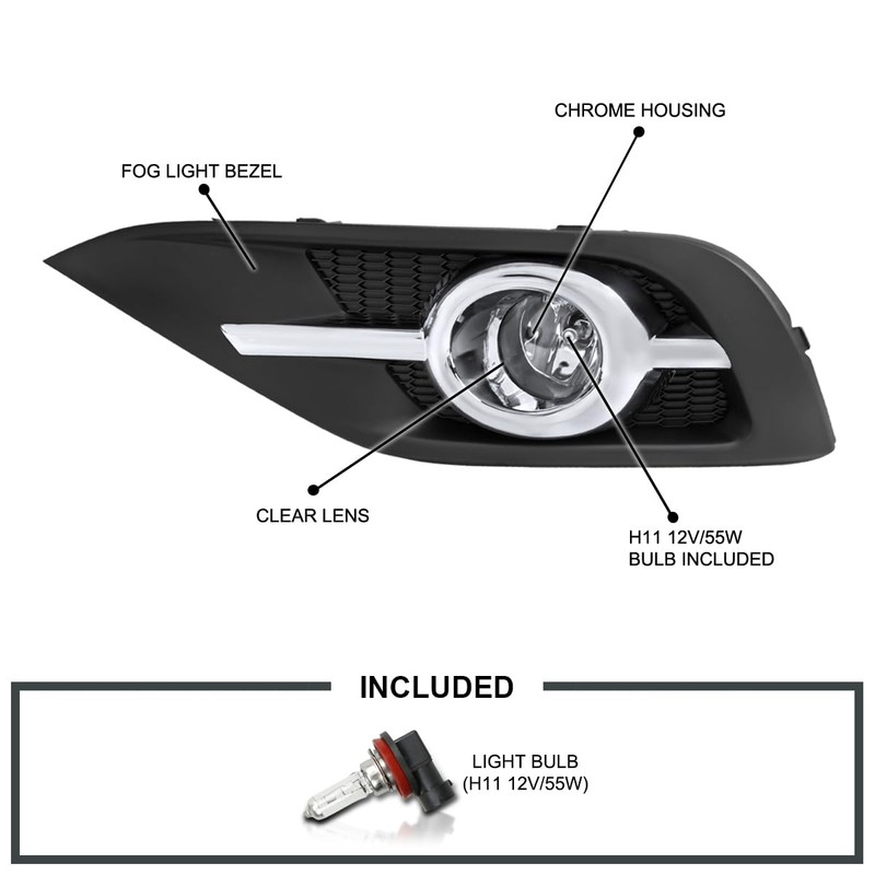 Spec-D Tuning Clear Lens Fog Lights + H11 Bulbs +