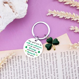 QUIHUD Good Lucky Charms Irish Gifts Green Shamrock Keychain Decorations 3 Leaf Clover Keychain st. patrick's day Gift