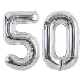 TONIFUL 40 Inch Silver Large Numbers Balloons Number 50 Digital 50 Helium Foil Mylar Big Number Balloons for 2026 Graduation New Year Eve Birthday Party Anniversary Supplies Decorations