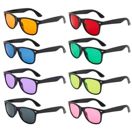 Neon Colors Lens Party Favor Supplies Unisex Sunglasses Pack of 8 (Black Mirrored)
