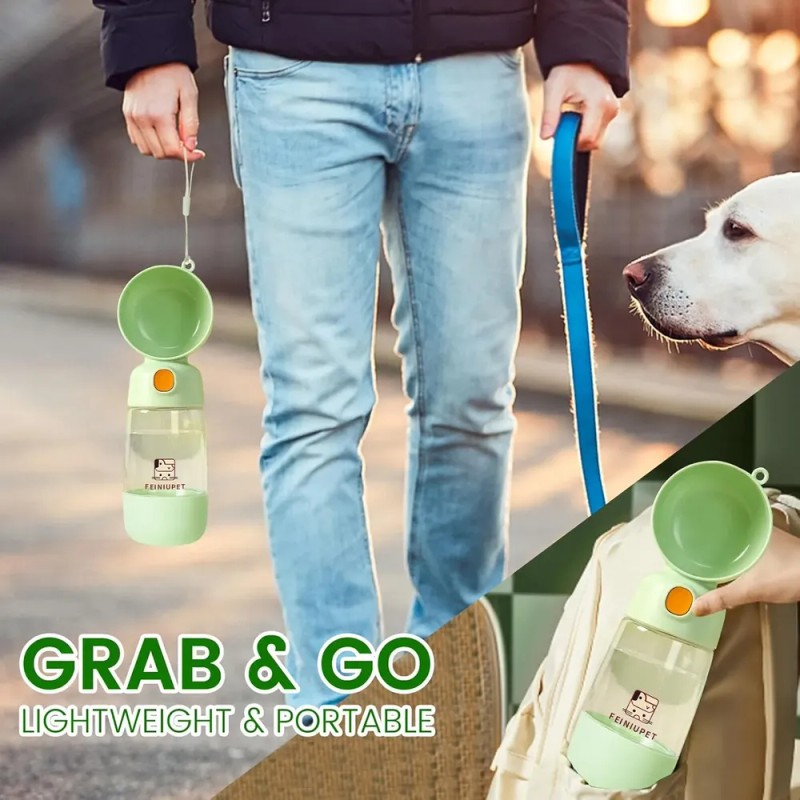 Botella Agua 2en1 Para Perros Y Gatos Portátil Verde