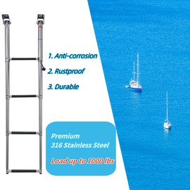 YACHARIES Boat 4 Step Ladder 316 Stainless Steel Folding Ladde, Pontoon Boat Telescoping Ladder Boat Boarding Ladder 1000 Pound Capacity for Marine Yacht Swimming Pool