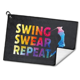 rofiowa Swing Swear Repeat Polyester and Cotton Blend Printed Golf Towel, Funny Pink Golf Accessories for Women, Golf Gift for Golf Fan Her, Golf Lover Birthday Gift (OGT044)