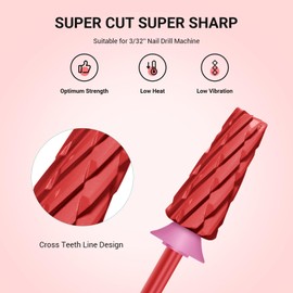 MelodySusie Super Cut Edition 5 in 1 Nail Drill Bits, 3/32'' Carbide Tungsten Multi-function Bits, Suitable for Manicure Pedicure Cuticle Gel Polishing, Red, Series Bit-M, 3XC