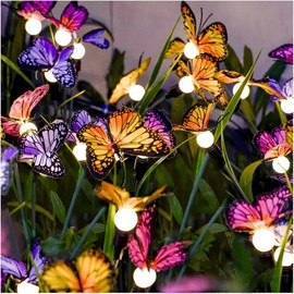 Solar Butterfly Lights Outdoor Waterproof, Garden Decor Solar Powered with 8 LED, Memorial Gifts for Graves, Solar Butterflies for Outside Garden Stake Decorations (Color, 2 Packs)