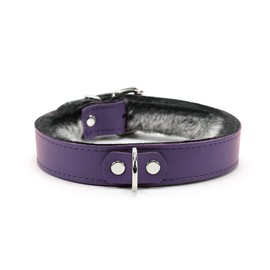 VP Leather Kimberly Collar - Latigo Leather, Luxury Faux Chinchilla Fur Lining, Handmade Collar (Large, Purple)