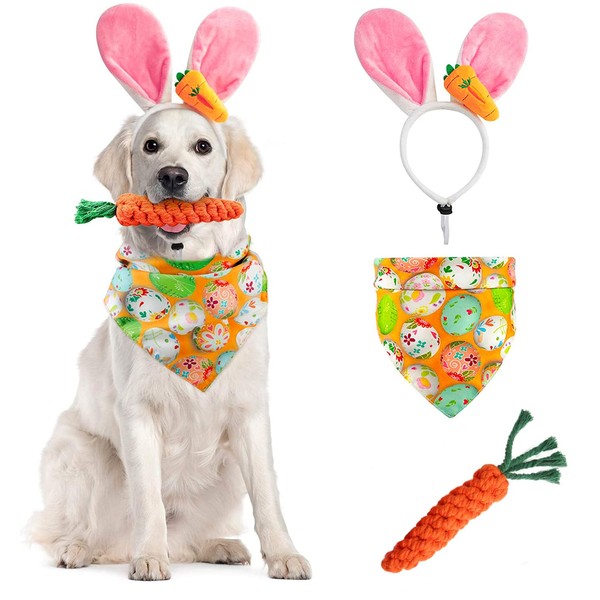Dog Easter Costume Cute Bunny Ears Headband Easter Eggs Bandana