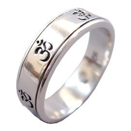 Energy Stone 925 Sterling Silver Fidget Ring | Meditation Spinning Ring | Unisex Ring | Band Engraved with Seven OM Symbols for Practice of Mindfulness and Centering | Seek Inner Peace | Size U 1/2