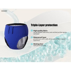 EEOST Adult Reusable Swim Diapers Special Needs Swimwear for Incontinence Cloth Diaper Covers Waterproof,Leakproof, Unisex (Blue, XL)