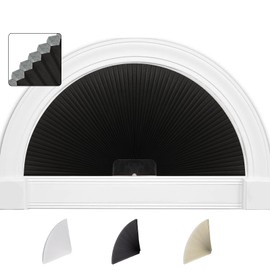 SEEYE Arch Window Blackout Shades, Pleated Fabric Blind (Radius: 36'') Half Circle Cellular Cordless Semicircular Blinds with No Tools, Half-Round Shade Easy to Cut and Install, Black