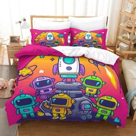 Tabeskly Kids Boy Astronaut Space Rocket Soft Zipper Bed Bedding Duvet Cover Set Single Multicolor 135×200cm